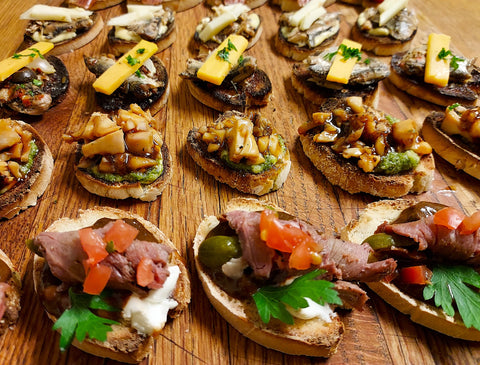 DAY 41: Canapes (with leftover tilapia from day 34, brie from day 40, and ribeye from day 37)