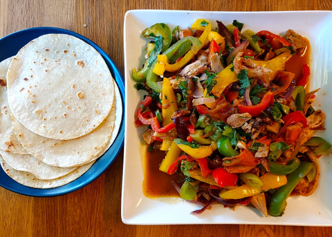 DAY 16: Smoked Chicken Fajitas (with leftover chicken from Day 13)