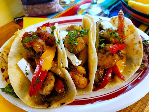 DAY 9:  Smoked Shrimp Fajitas (with leftover shrimp from Day 8)