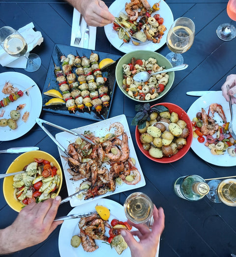 DAY 6: Shrimp & Scallop Kebabs grilled with our Grapevine & Cedar blend